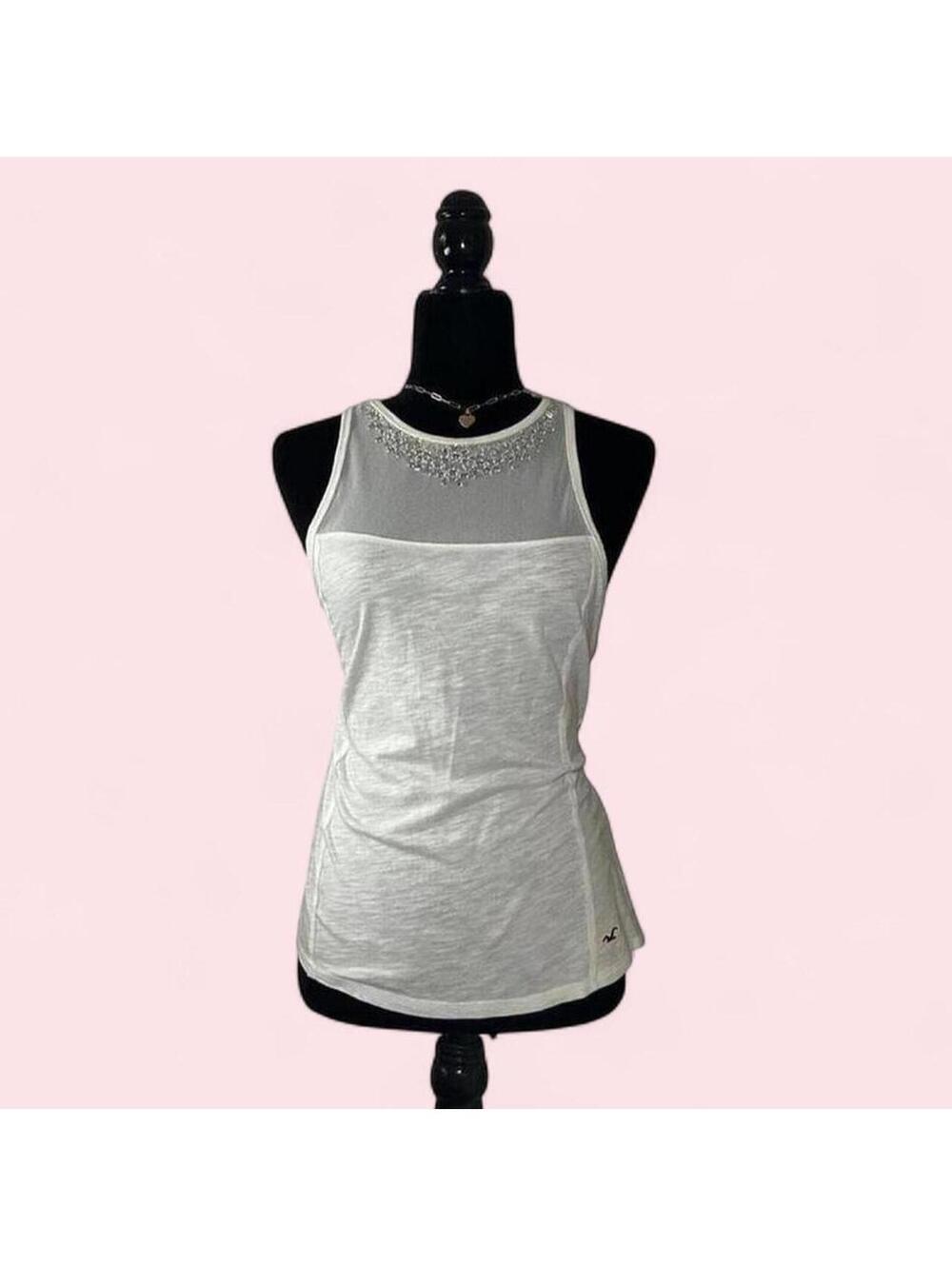 White Hollister Gem Tank Top Size Medium Y2K 2000s